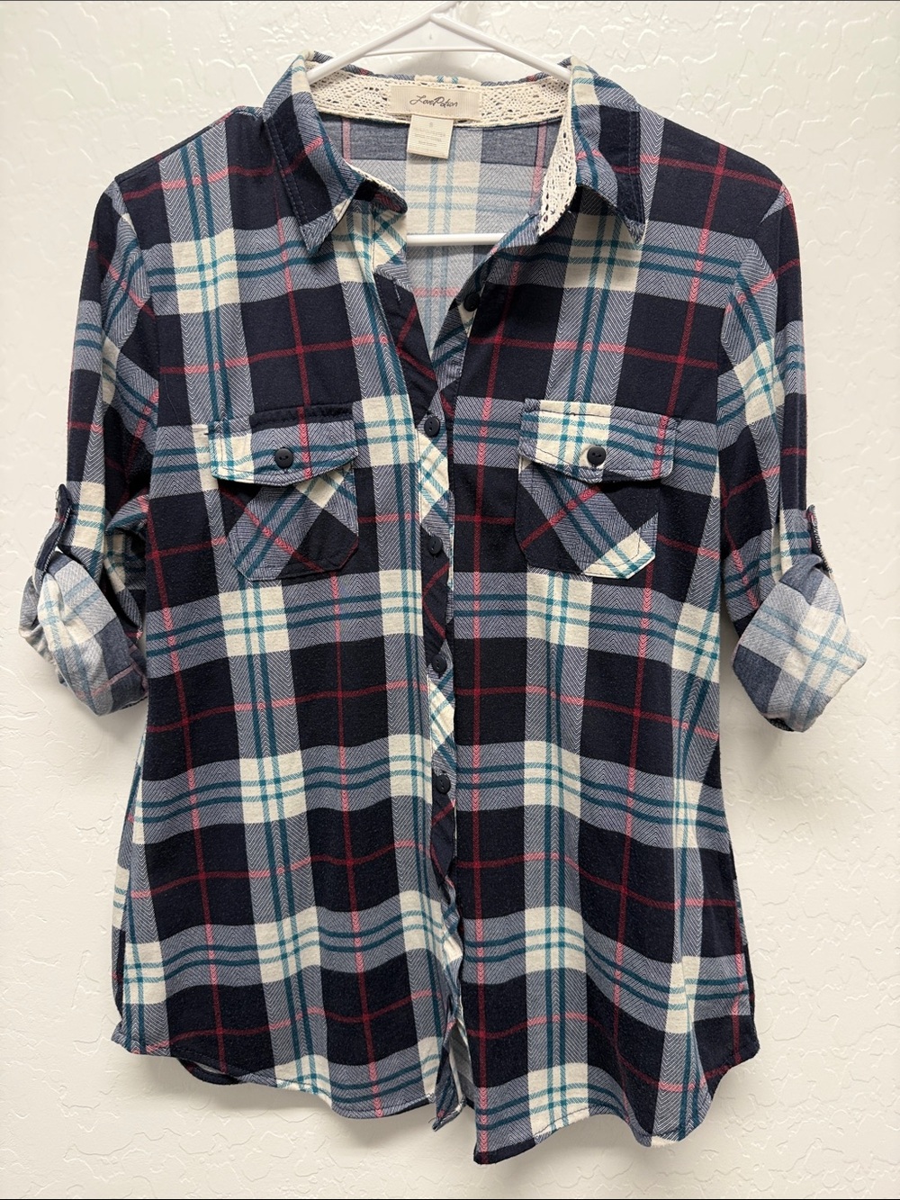 Women's Navy Plaid Button-Down Shirt